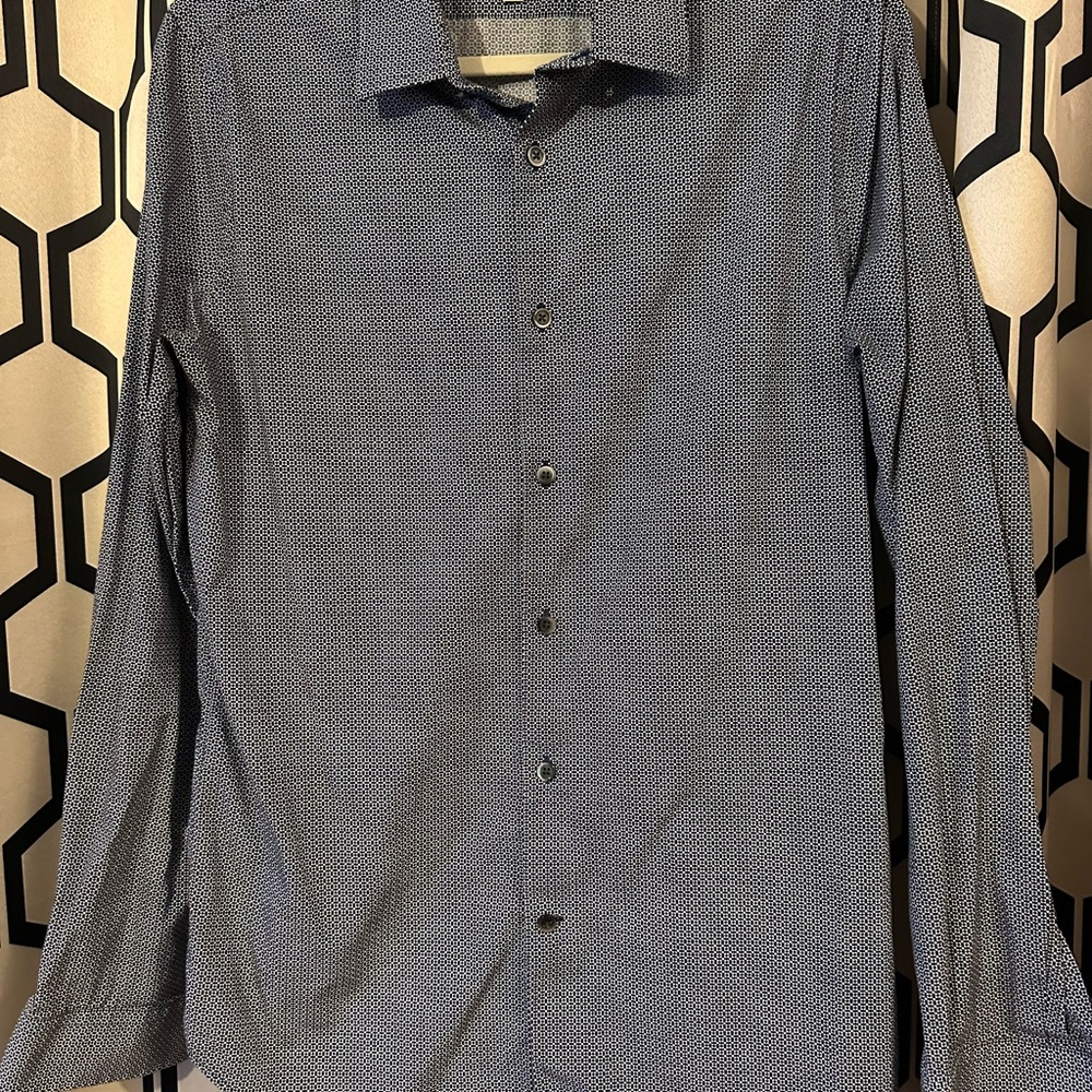 Express Men's Navy Micro-Pattern Dress Shirt